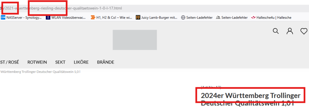 Wein im Browser ist falsch