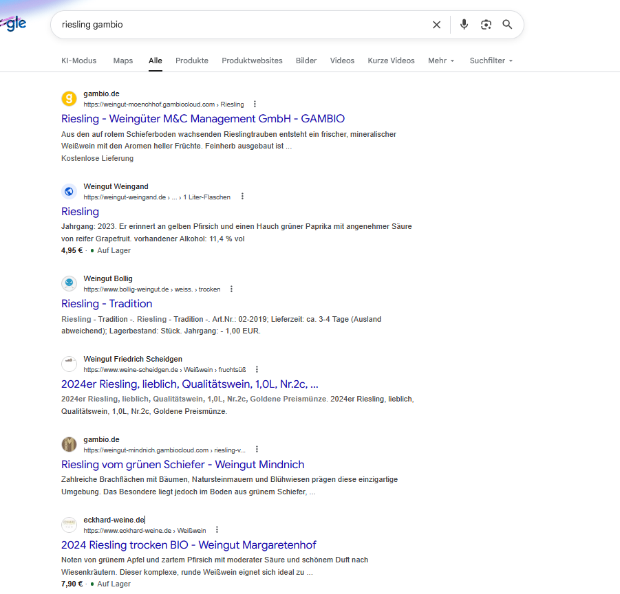 Google Suchergebnisse