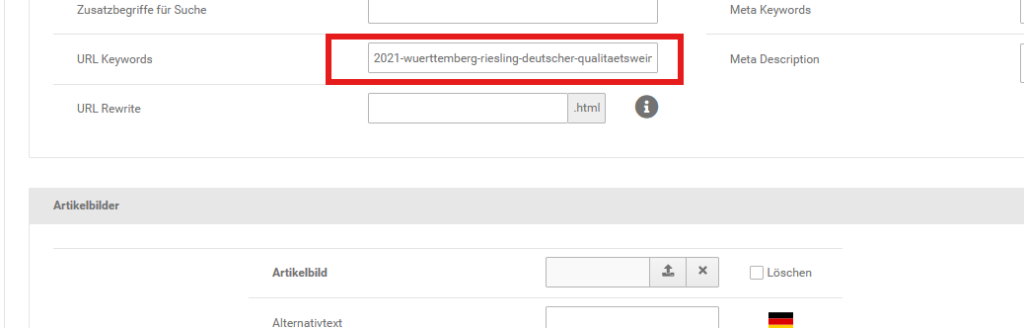 Feld für Keywords